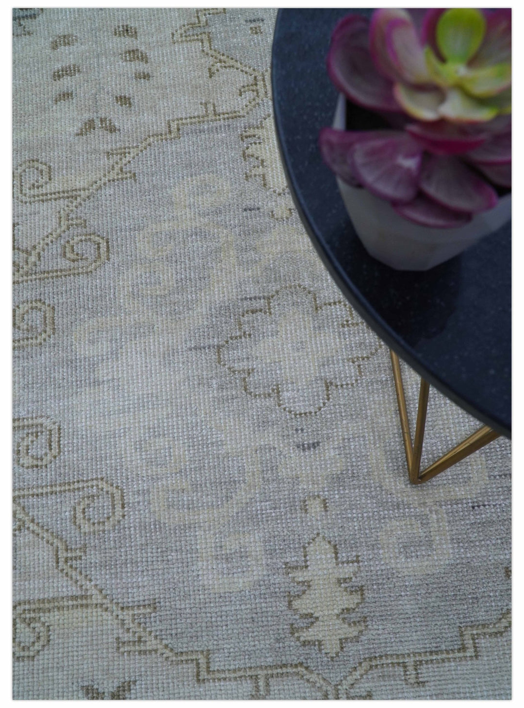 Custom Made Beige And Blue Traditional Turkish Design Hand knotted Wool Rug - The Rug Decor