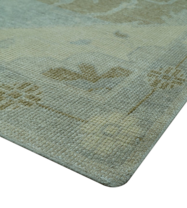 Custom Made Beige And Blue Traditional Turkish Design Hand knotted Wool Rug - The Rug Decor
