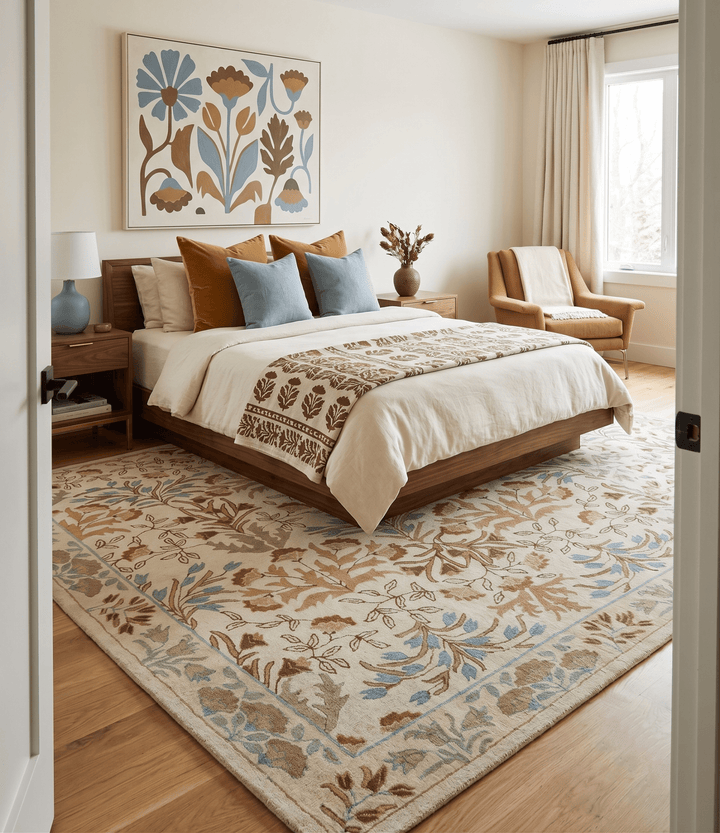 Custom Made Beige And Brown Traditional Floral Design Hand Tufted Wool Area Rug - The Rug Decor