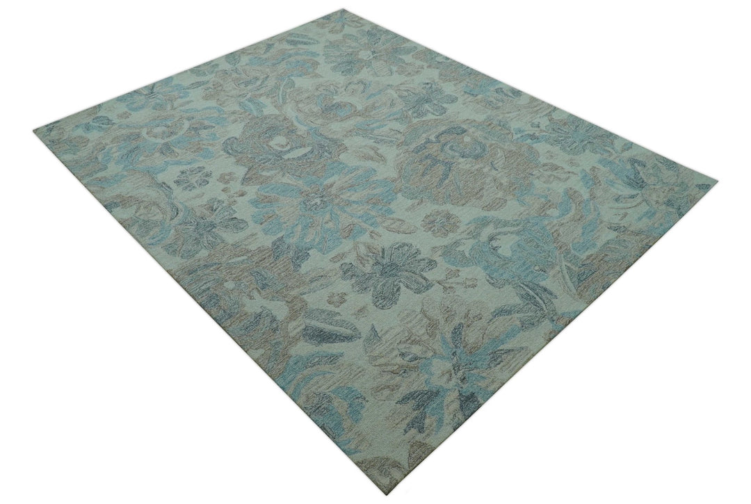 Custom Made Beige And Brown Traditional Floral Pattern Hand Tufted Wool Area Rug - The Rug Decor