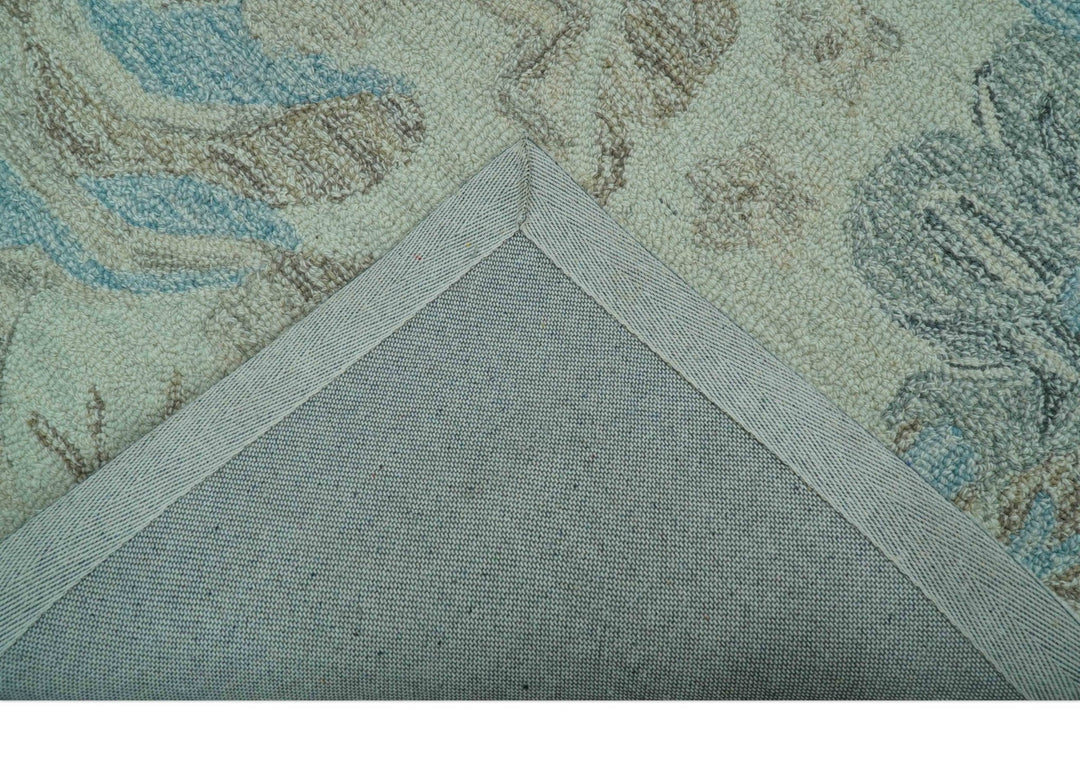 Custom Made Beige And Brown Traditional Floral Pattern Hand Tufted Wool Area Rug - The Rug Decor