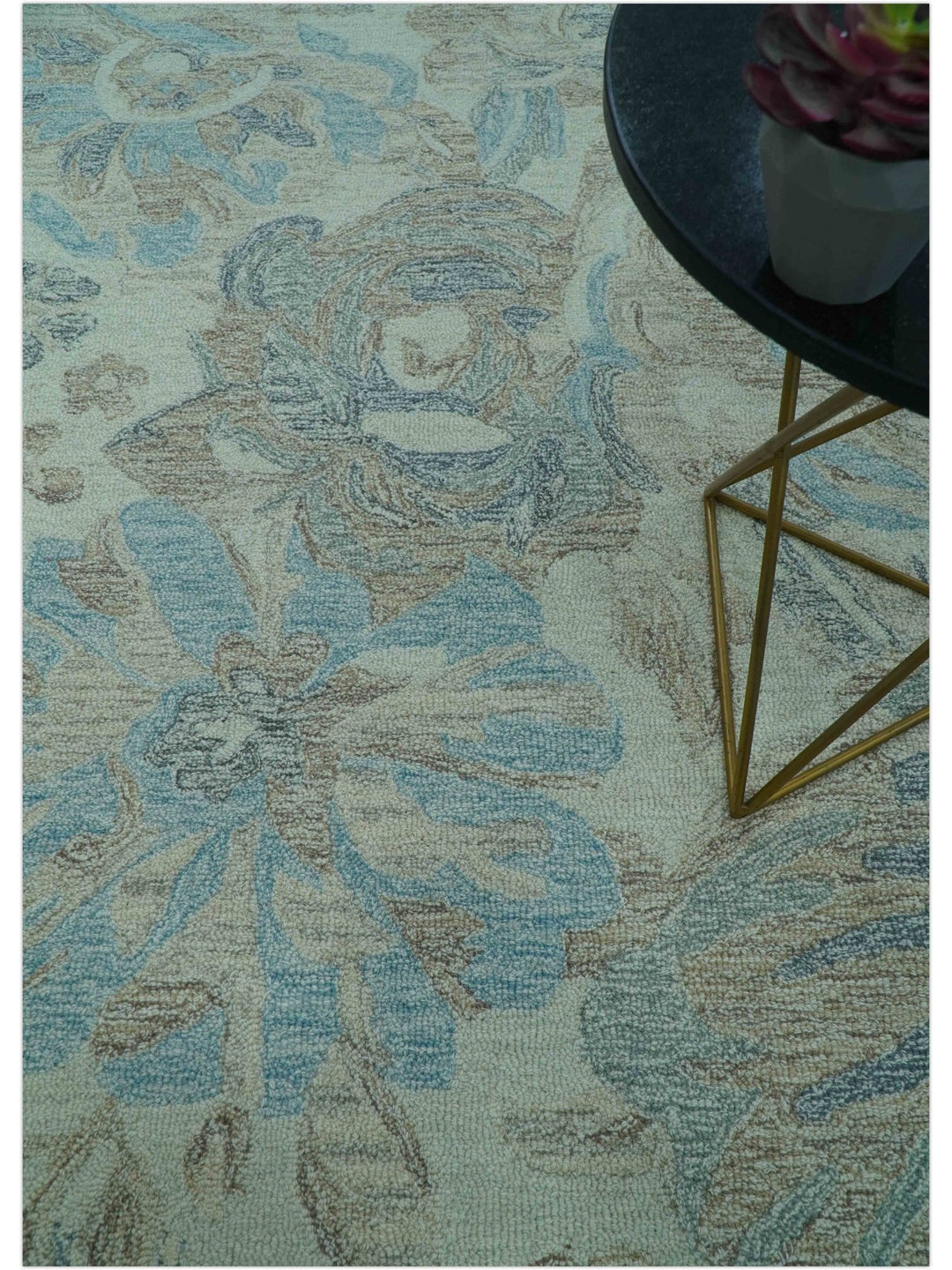 Custom Made Beige And Brown Traditional Floral Pattern Hand Tufted Wool Area Rug - The Rug Decor