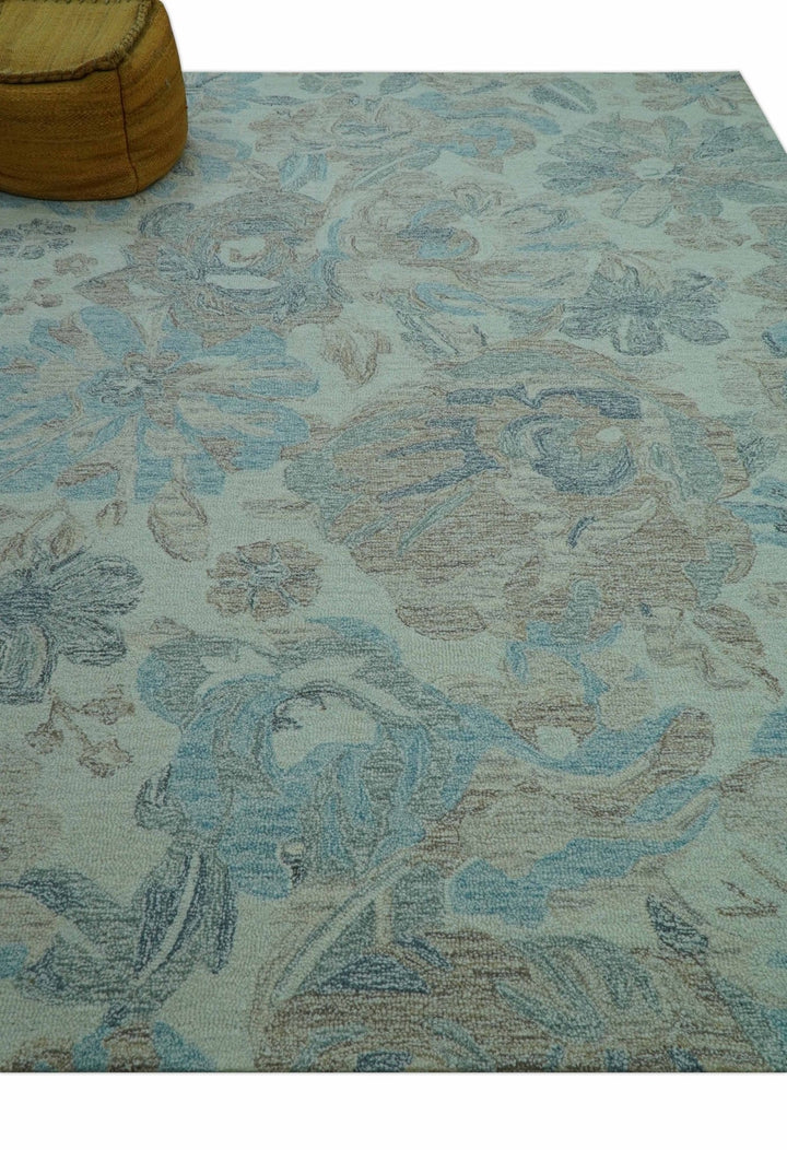 Custom Made Beige And Brown Traditional Floral Pattern Hand Tufted Wool Area Rug - The Rug Decor