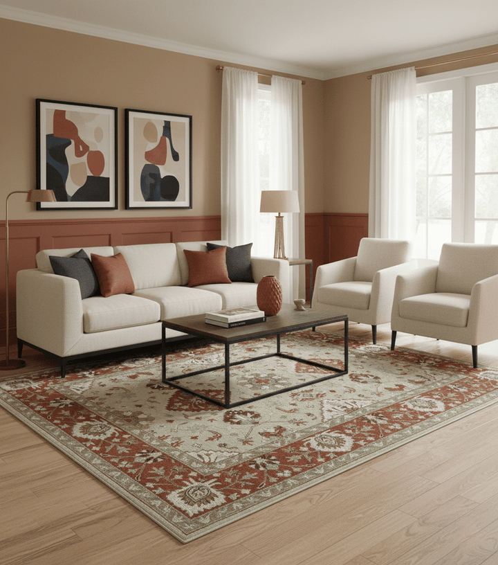 Custom Made Beige And Brown Traditional Oriental Design Hand Tufted Wool Area Rug - The Rug Decor