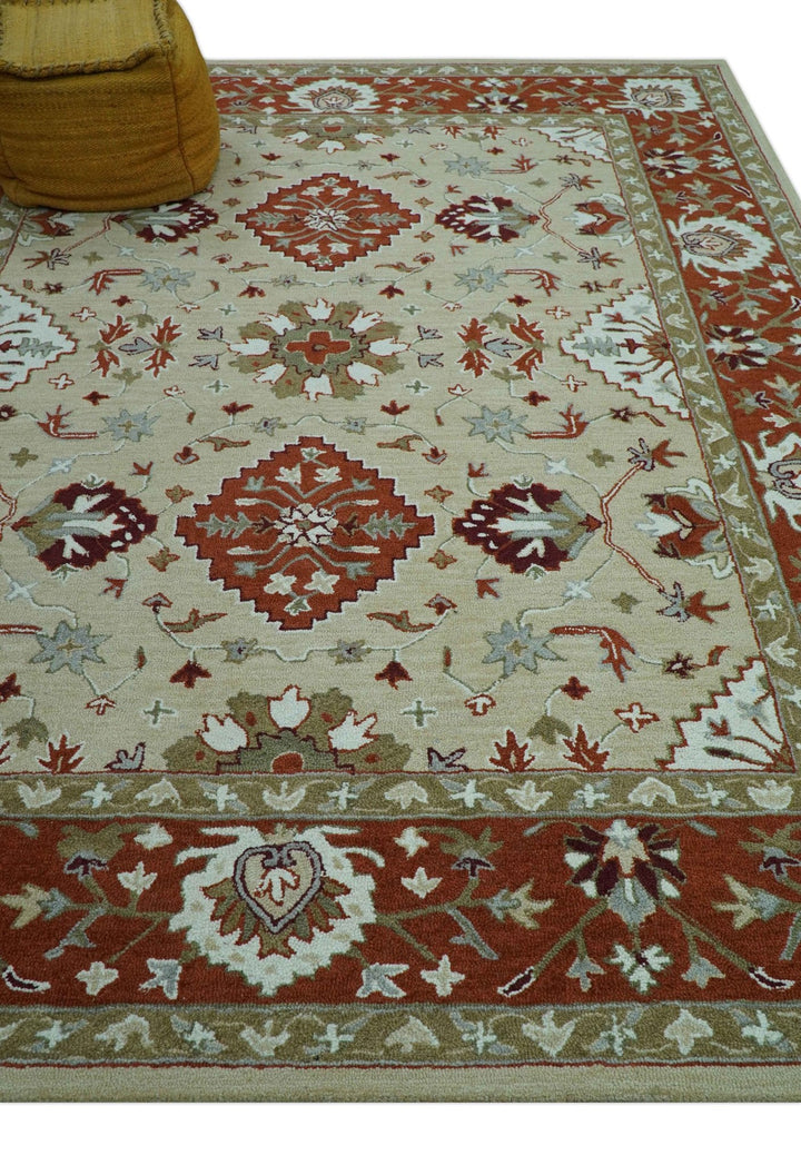 Custom Made Beige And Brown Traditional Oriental Design Hand Tufted Wool Area Rug - The Rug Decor