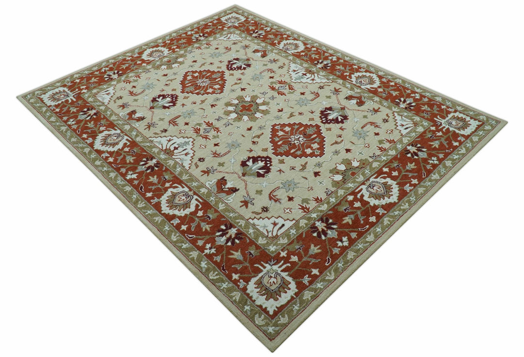 Custom Made Beige And Brown Traditional Oriental Design Hand Tufted Wool Area Rug - The Rug Decor