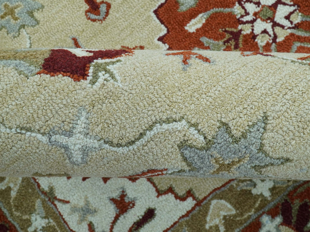 Custom Made Beige And Brown Traditional Oriental Design Hand Tufted Wool Area Rug - The Rug Decor