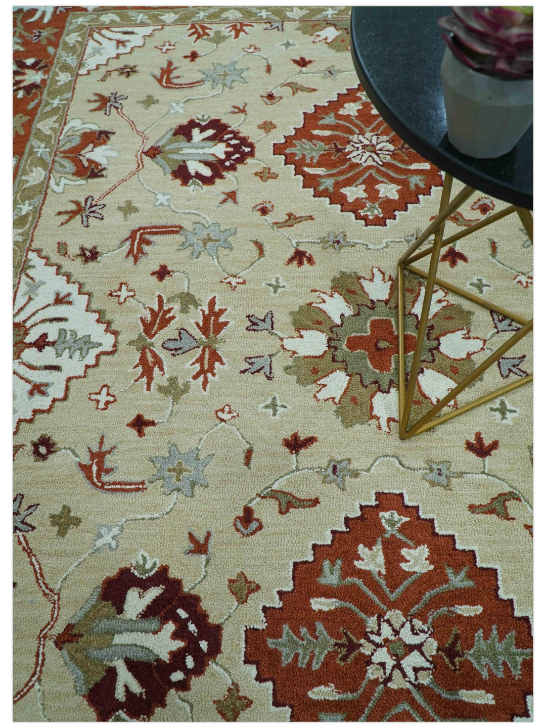 Custom Made Beige And Brown Traditional Oriental Design Hand Tufted Wool Area Rug - The Rug Decor