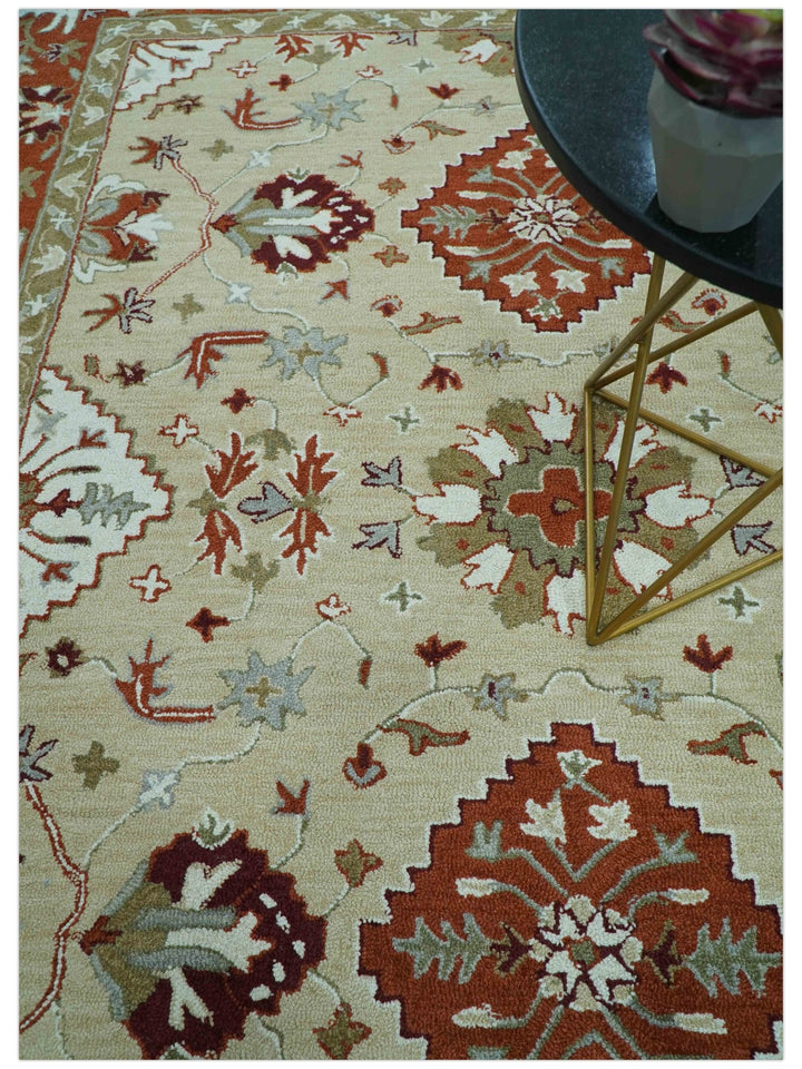 Custom Made Beige And Brown Traditional Oriental Design Hand Tufted Wool Area Rug - The Rug Decor