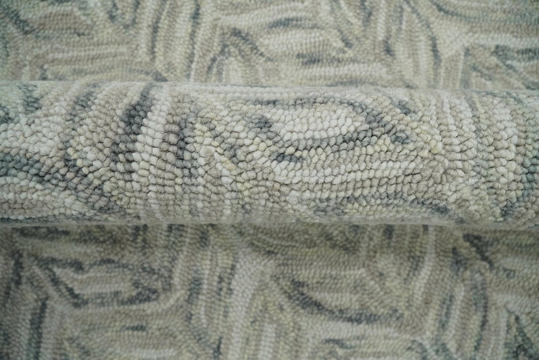 Custom Made Beige and Gray Leaf's Hand Tufted Modern Scandinavian Wool Loop Rug - The Rug Decor