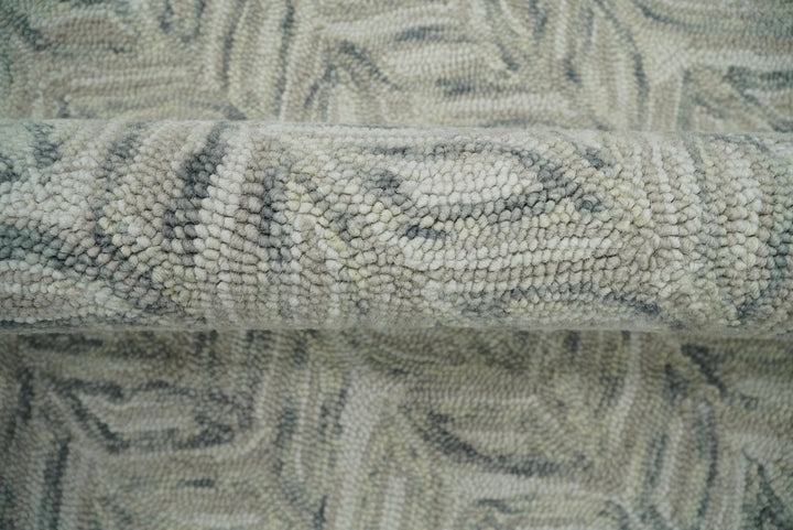 Custom Made Beige and Gray Leaf's Hand Tufted Modern Scandinavian Wool Loop Rug - The Rug Decor