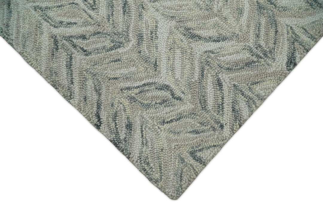 Custom Made Beige and Gray Leaf's Hand Tufted Modern Scandinavian Wool Loop Rug - The Rug Decor