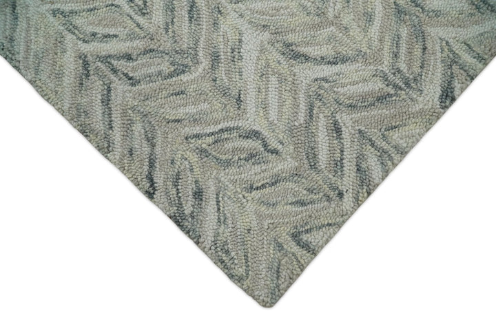 Custom Made Beige and Gray Leaf's Hand Tufted Modern Scandinavian Wool Loop Rug - The Rug Decor