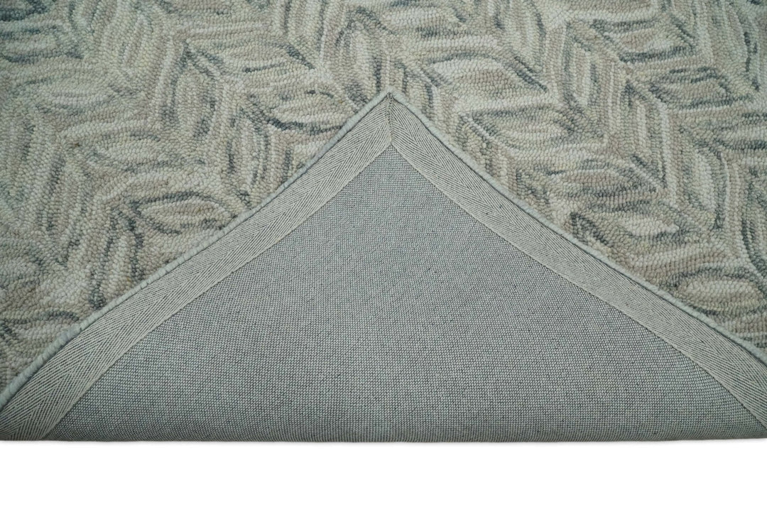 Custom Made Beige and Gray Leaf's Hand Tufted Modern Scandinavian Wool Loop Rug - The Rug Decor