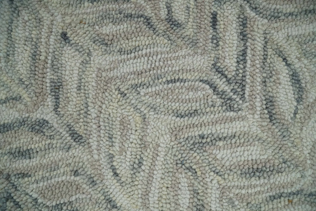 Custom Made Beige and Gray Leaf's Hand Tufted Modern Scandinavian Wool Loop Rug - The Rug Decor