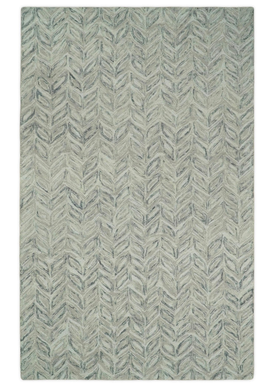 Custom Made Beige and Gray Leaf's Hand Tufted Modern Scandinavian Wool Loop Rug - The Rug Decor