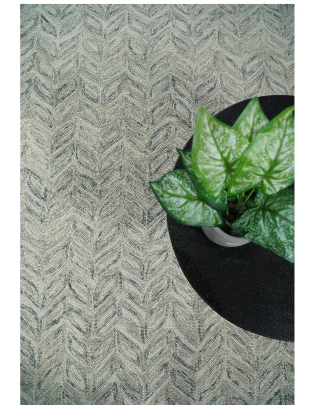 Custom Made Beige and Gray Leaf's Hand Tufted Modern Scandinavian Wool Loop Rug - The Rug Decor
