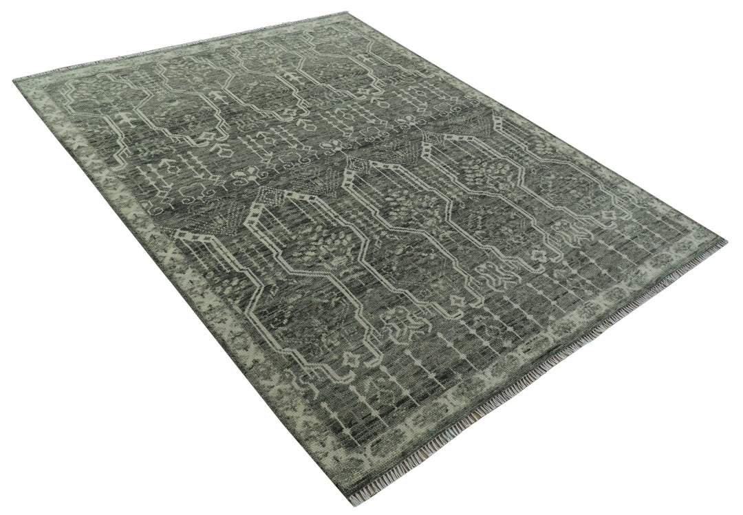 Custom Made Beige And Green Modern Geometrical Design Hand Knotted wool rug - The Rug Decor