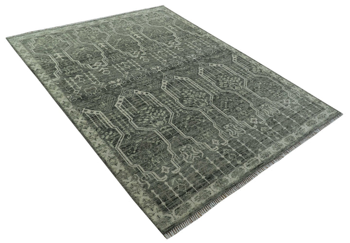 Custom Made Beige And Green Modern Geometrical Design Hand Knotted wool rug - The Rug Decor
