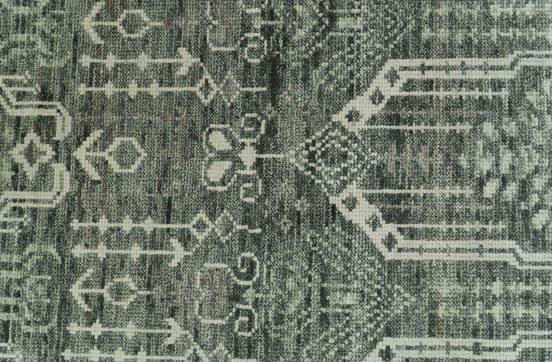 Custom Made Beige And Green Modern Geometrical Design Hand Knotted wool rug - The Rug Decor
