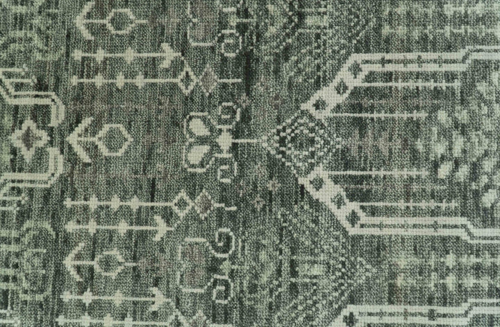 Custom Made Beige And Green Modern Geometrical Design Hand Knotted wool rug - The Rug Decor