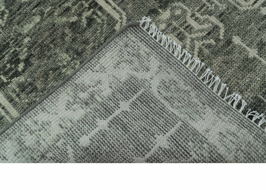 Custom Made Beige And Green Modern Geometrical Design Hand Knotted wool rug - The Rug Decor