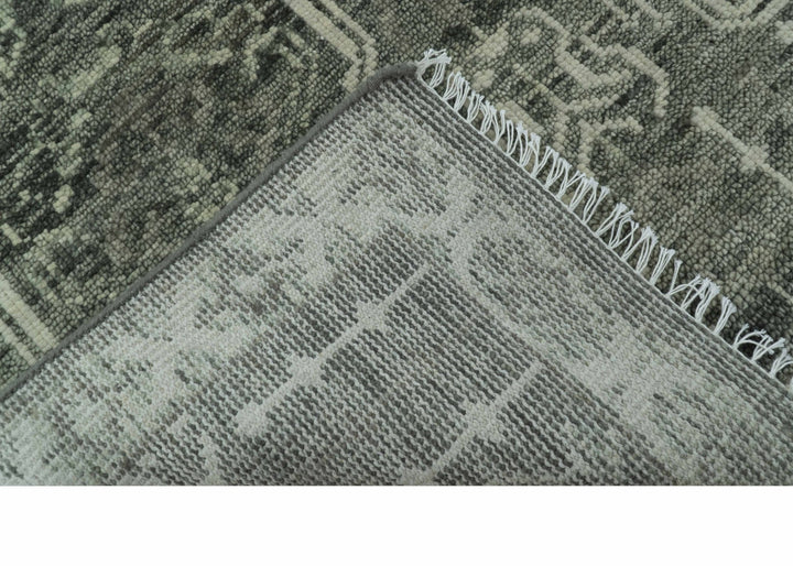 Custom Made Beige And Green Modern Geometrical Design Hand Knotted wool rug - The Rug Decor