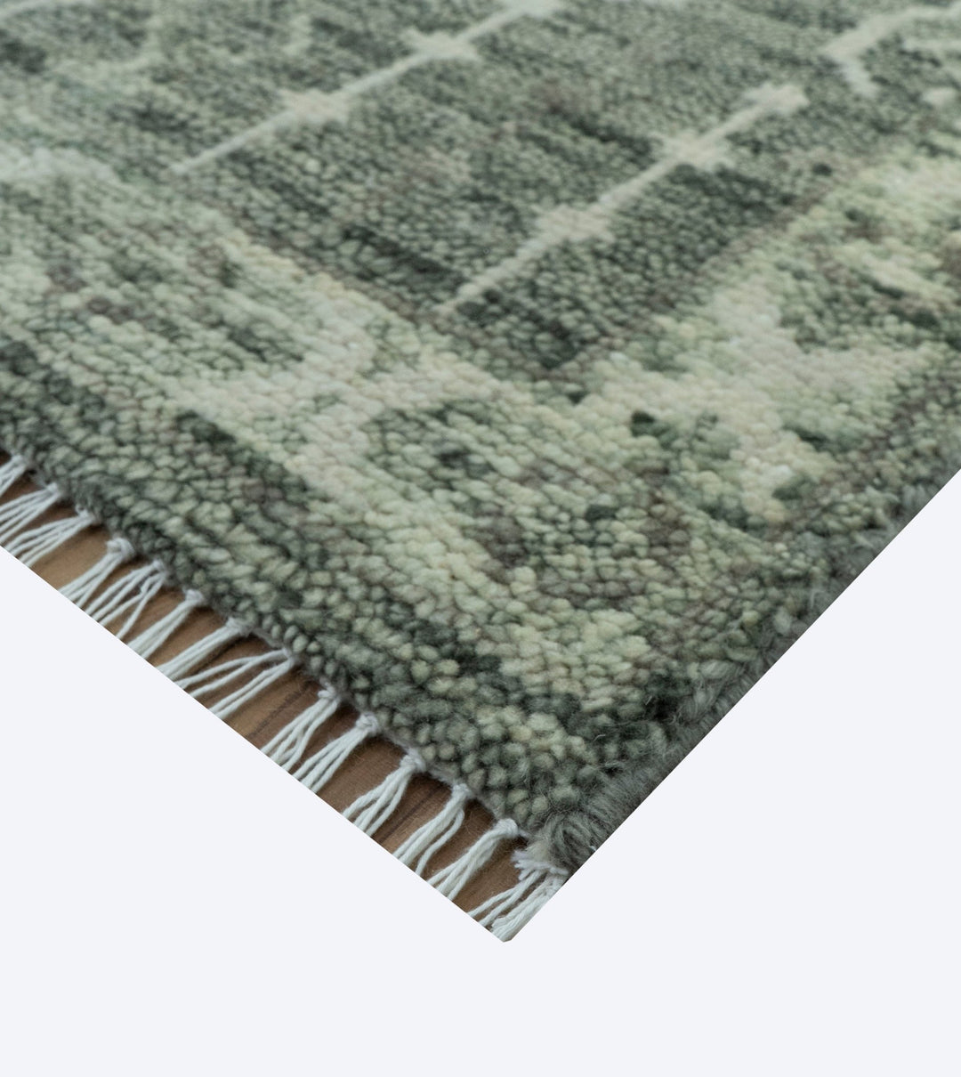 Custom Made Beige And Green Modern Geometrical Design Hand Knotted wool rug - The Rug Decor