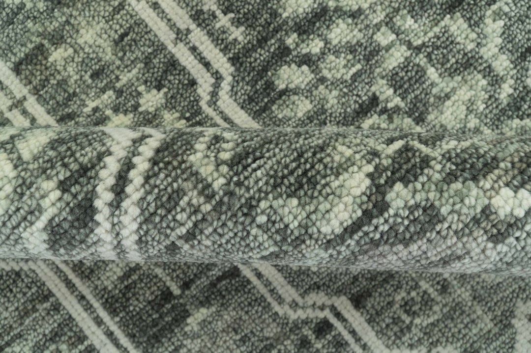 Custom Made Beige And Green Modern Geometrical Design Hand Knotted wool rug - The Rug Decor