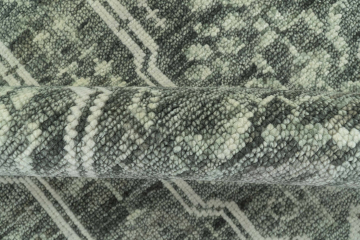Custom Made Beige And Green Modern Geometrical Design Hand Knotted wool rug - The Rug Decor