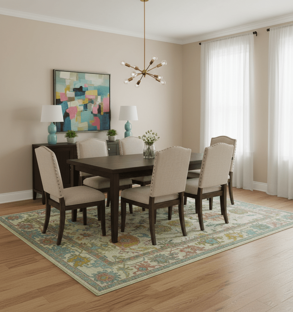 Custom Made Beige And Green Traditional Oushak Design Hand Tufted Wool Rug - The Rug Decor