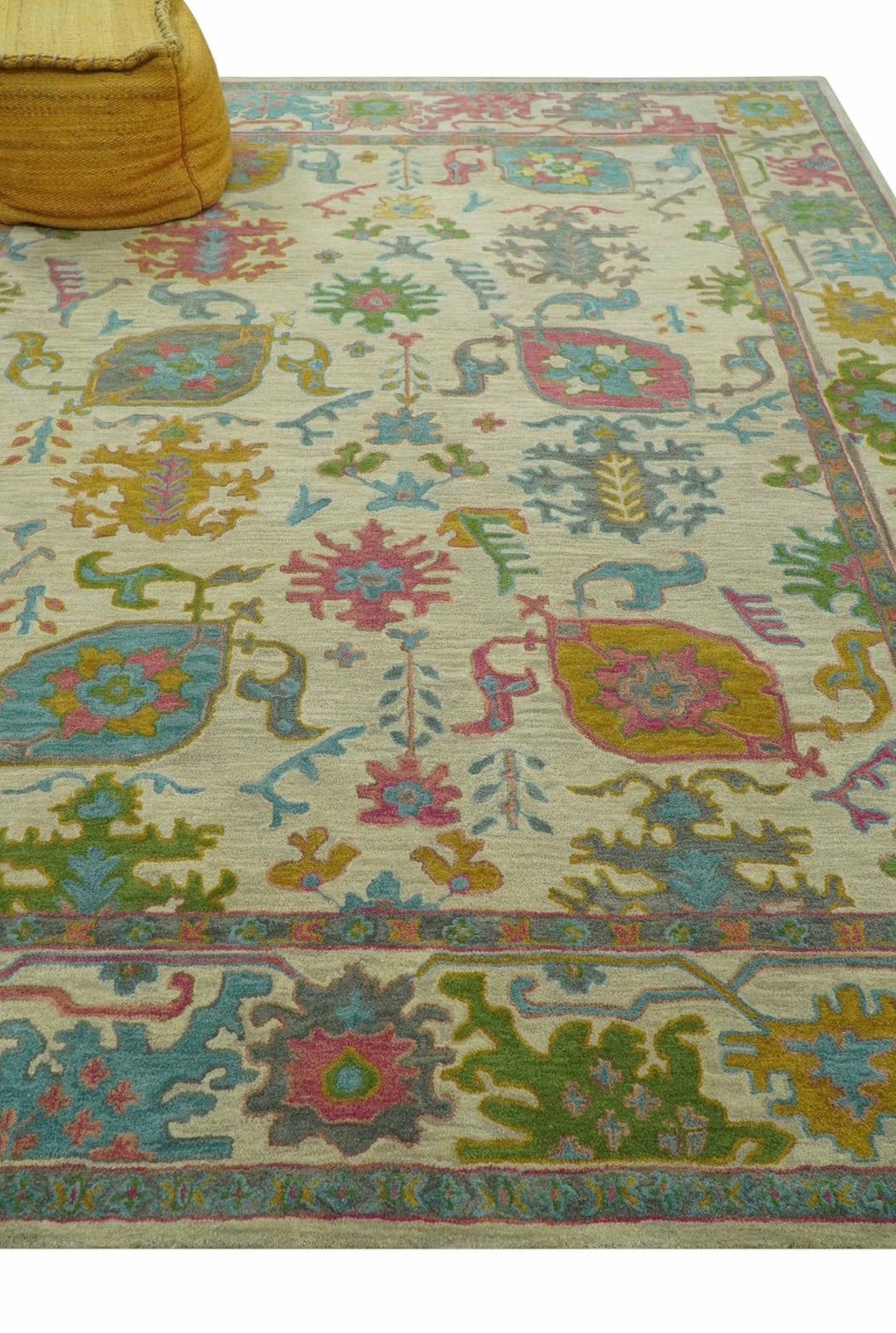 Wool Rugs Customized Custom Made Beige And Green Traditional Oushak Design Hand Tufted Wool