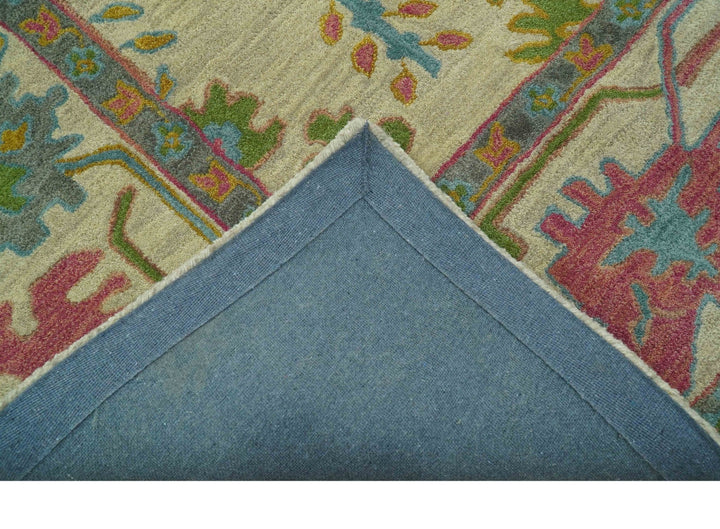 Custom Made Beige And Green Traditional Oushak Design Hand Tufted Wool Rug - The Rug Decor