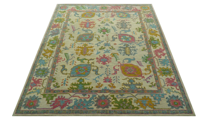Custom Made Beige And Green Traditional Oushak Design Hand Tufted Wool Rug - The Rug Decor