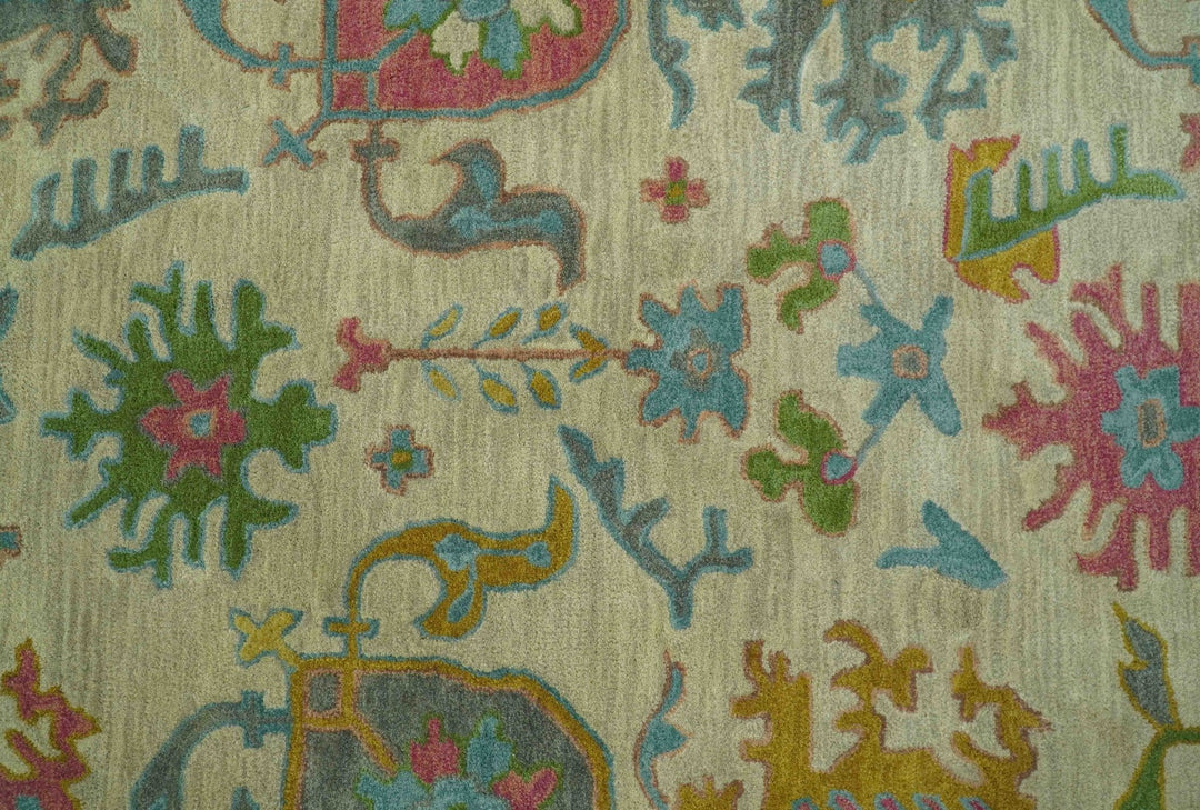 Custom Made Beige And Green Traditional Oushak Design Hand Tufted Wool Rug - The Rug Decor