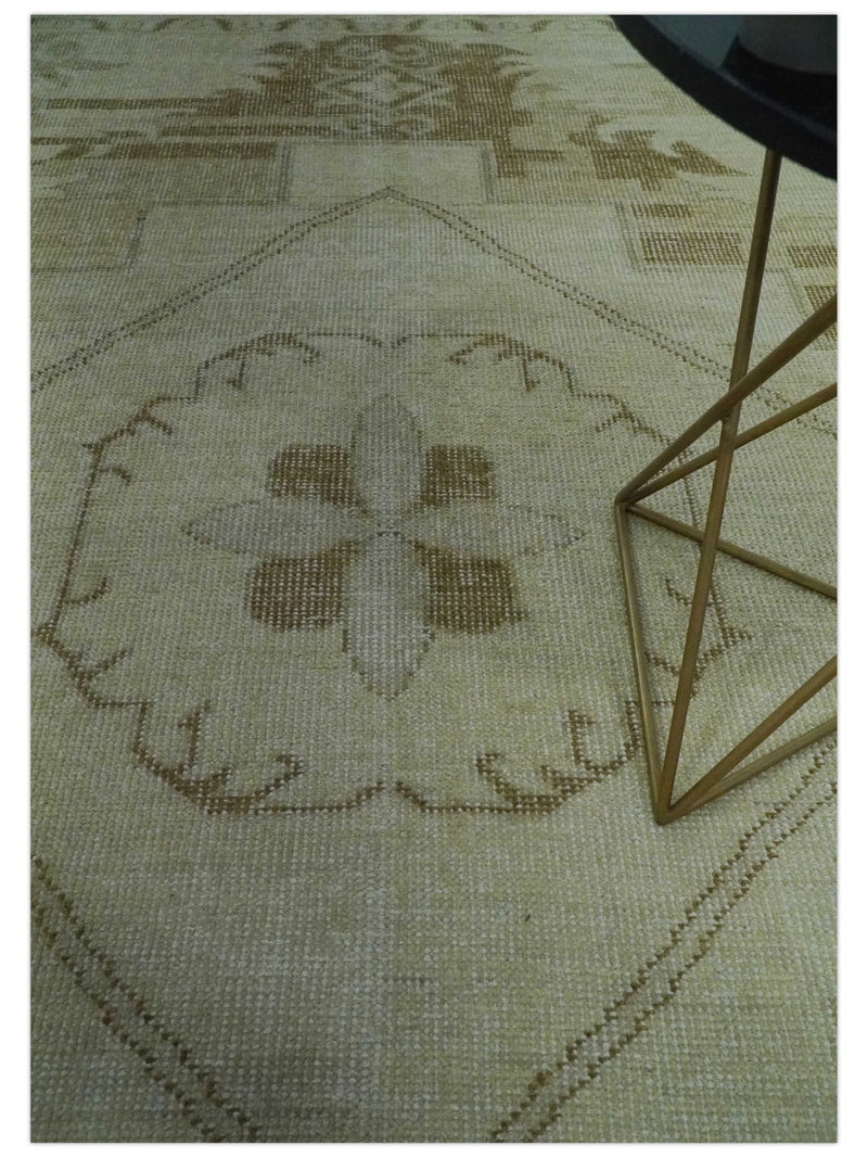 Custom Made Beige and Olive Hand Knotted Traditional wool area rug - The Rug Decor