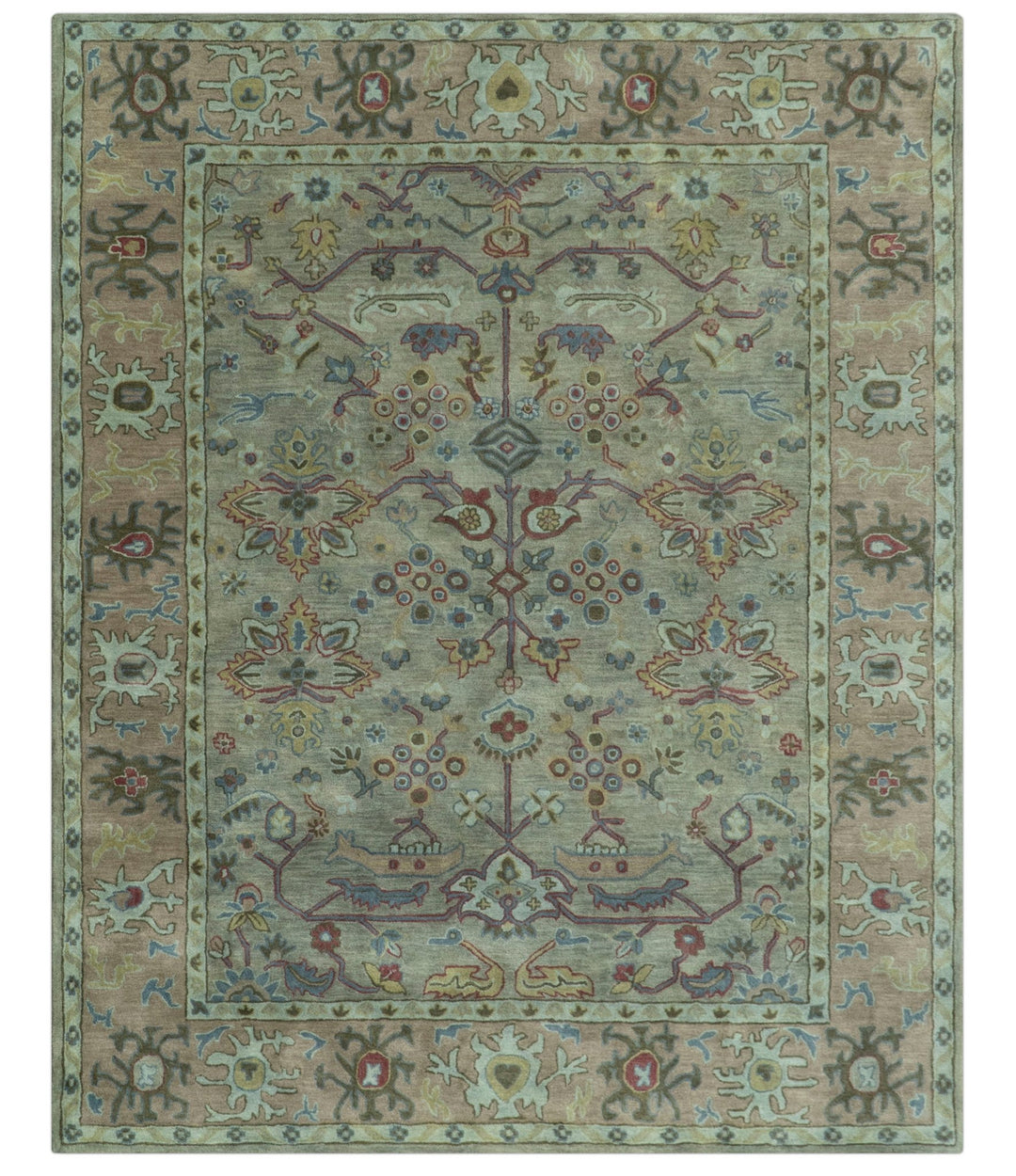 Custom Made Beige and peac Traditional Oushak Design Hand Tufted Wool Rug - The Rug Decor