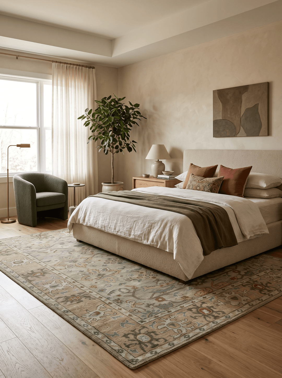 Custom Made Beige and peac Traditional Oushak Design Hand Tufted Wool Rug - The Rug Decor