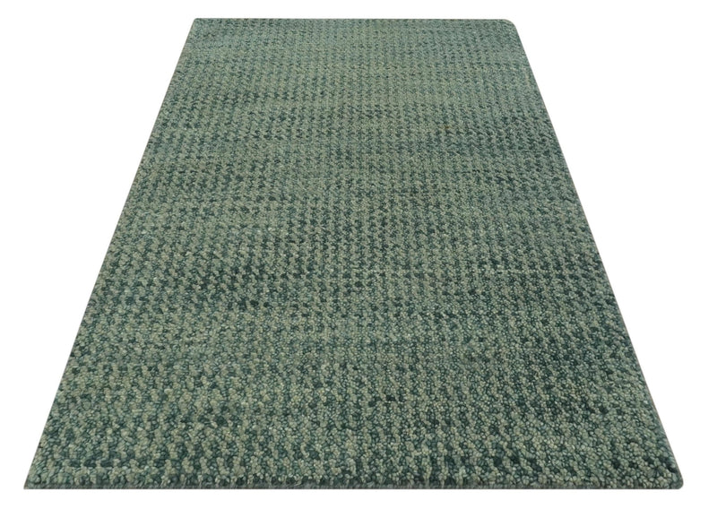 Custom Made Beige and Shades of Blue Stripes Design Contemporary wool area Rug - The Rug Decor