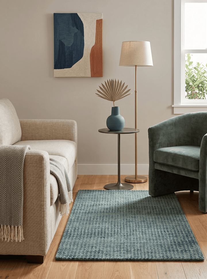 Custom Made Beige and Shades of Blue Stripes Design Contemporary wool area Rug - The Rug Decor