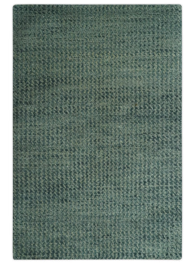 Custom Made Beige and Shades of Blue Stripes Design Contemporary wool area Rug - The Rug Decor