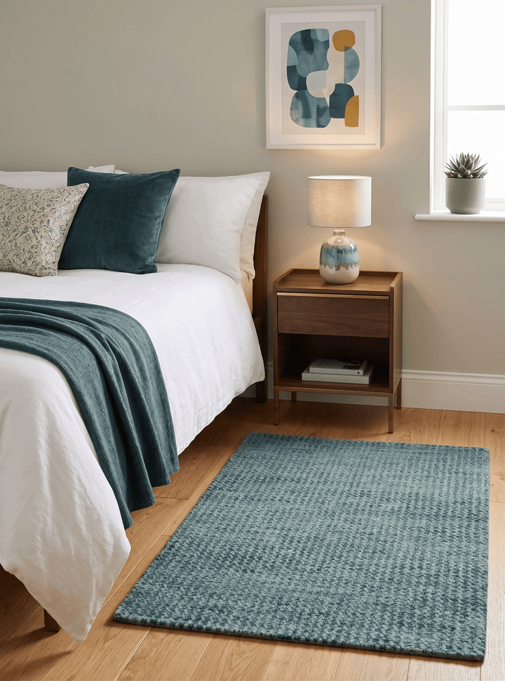 Custom Made Beige and Shades of Blue Stripes Design Contemporary wool area Rug - The Rug Decor