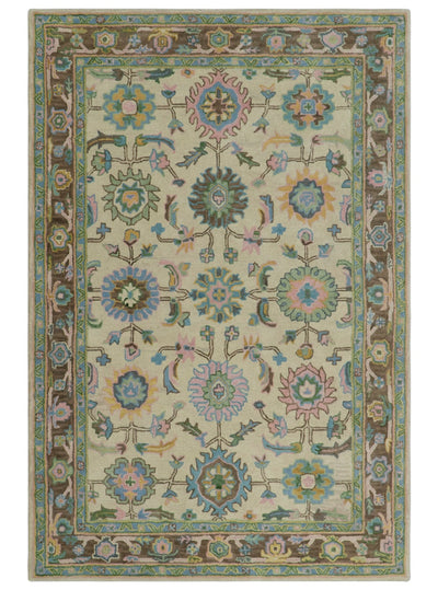 Custom Made Beige, Blue and Purple Traditional Floral Hand Tufted wool rug - The Rug Decor