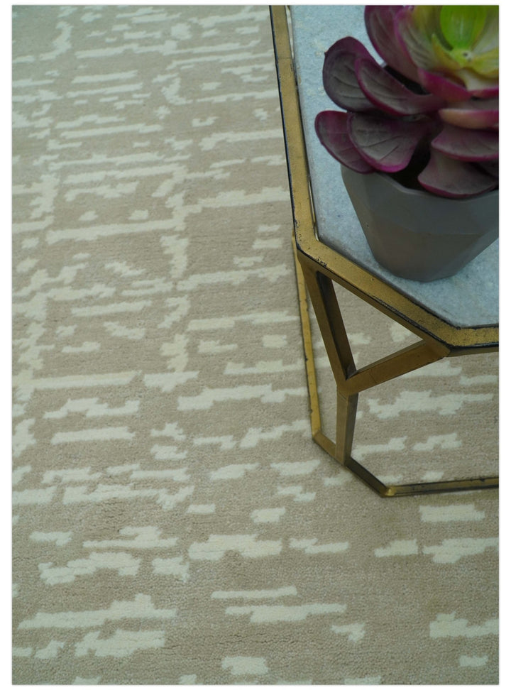 Custom Made Beige Modern Contemporary Hand Knotted Wool Area Rug - The Rug Decor