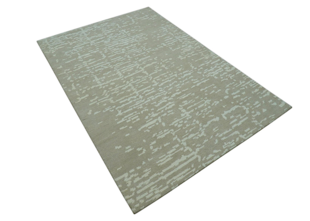 Custom Made Beige Modern Contemporary Hand Knotted Wool Area Rug - The Rug Decor