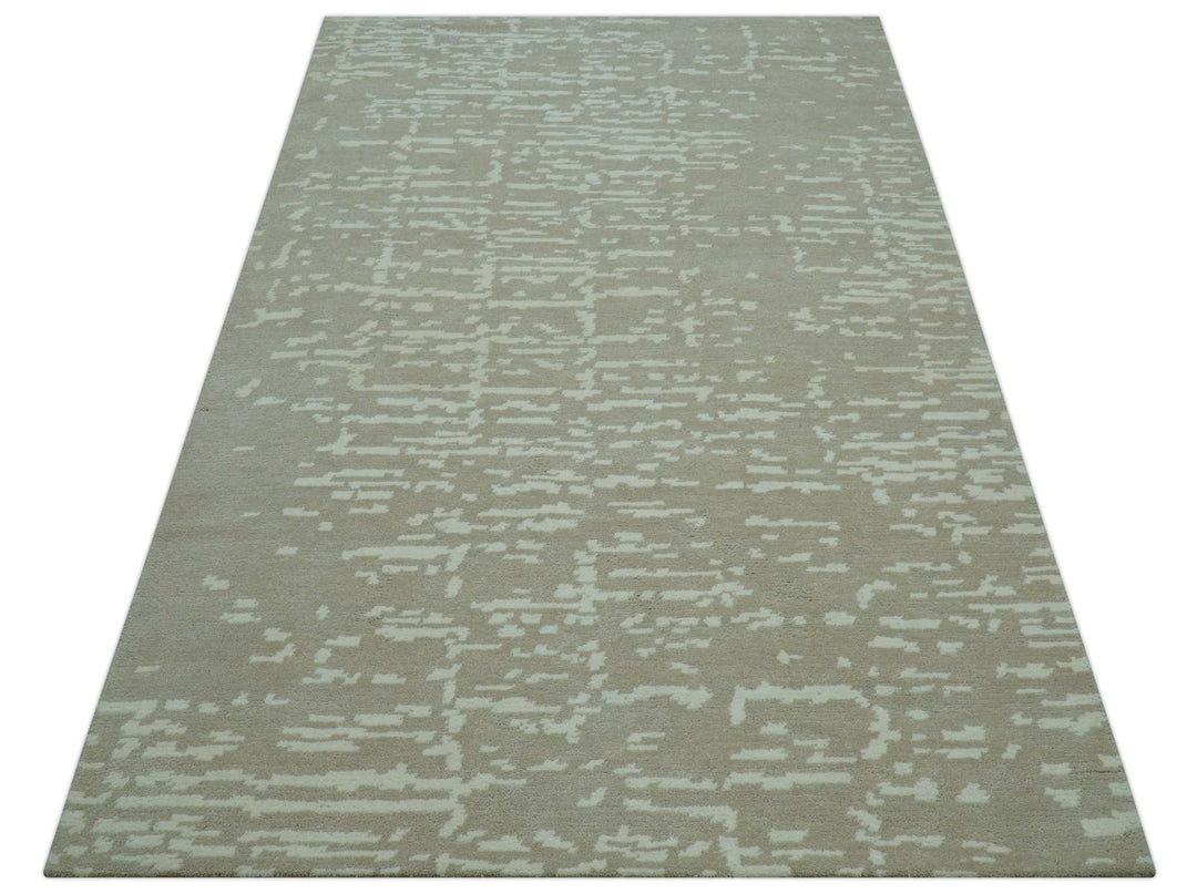 Custom Made Beige Modern Contemporary Hand Knotted Wool Area Rug - The Rug Decor