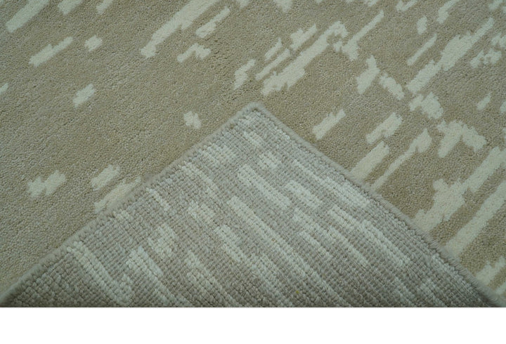 Custom Made Beige Modern Contemporary Hand Knotted Wool Area Rug - The Rug Decor