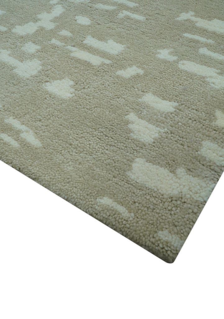 Custom Made Beige Modern Contemporary Hand Knotted Wool Area Rug - The Rug Decor