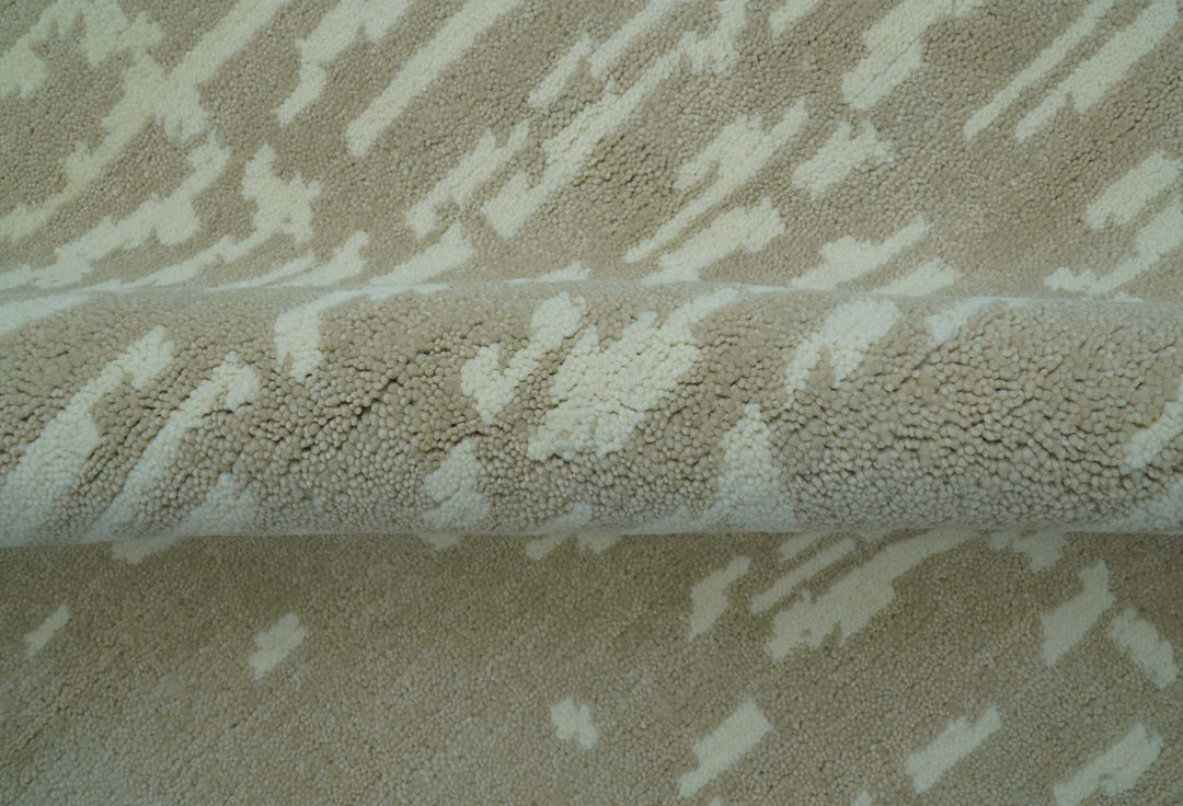 Custom Made Beige Modern Contemporary Hand Knotted Wool Area Rug - The Rug Decor