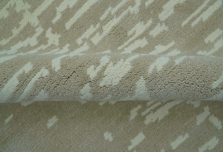 Custom Made Beige Modern Contemporary Hand Knotted Wool Area Rug - The Rug Decor